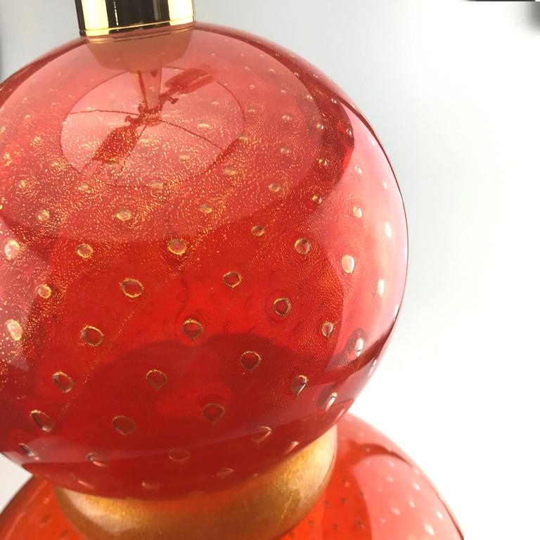 Fait main Seguso Vetri d'Arte Bollinato Lampe de Table Rouge:: Set of 2:: Murano Glass en vente