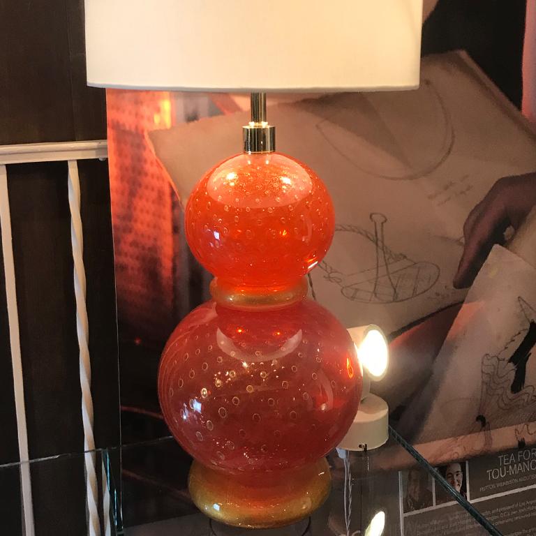 Contemporary Seguso Vetri d'Arte Bollinato Table Lamp Red, Set of 2, Murano Glass For Sale