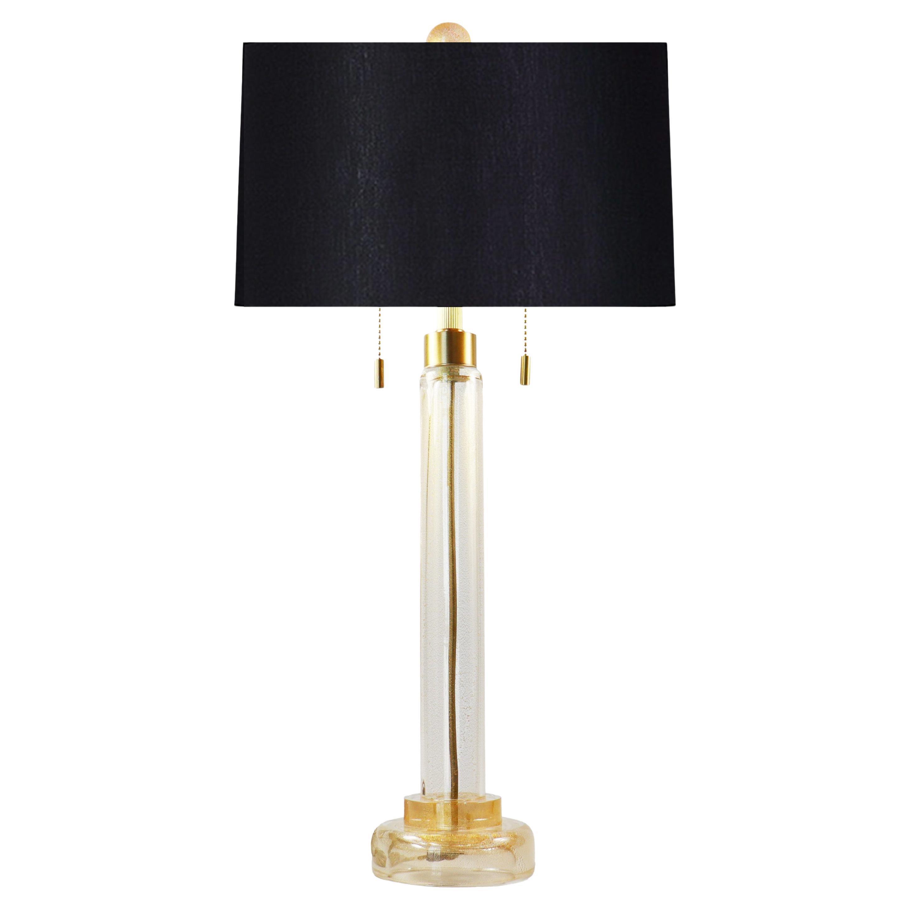 Seguso Vetri d'Arte Lampada da Tavolo Cilindrica in Vetro di Murano Oro Chiaro in vendita
