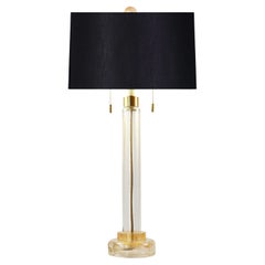 Seguso Vetri d'Arte Cylindrical Table Lamp Clear Gold Murano Glass