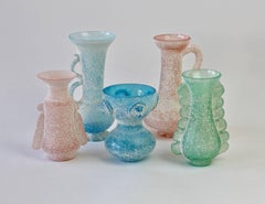 Seguso Vetri d'Arte Ensemble von 'A Scavo' Murano-Kunstglasvasen und Gefäßen