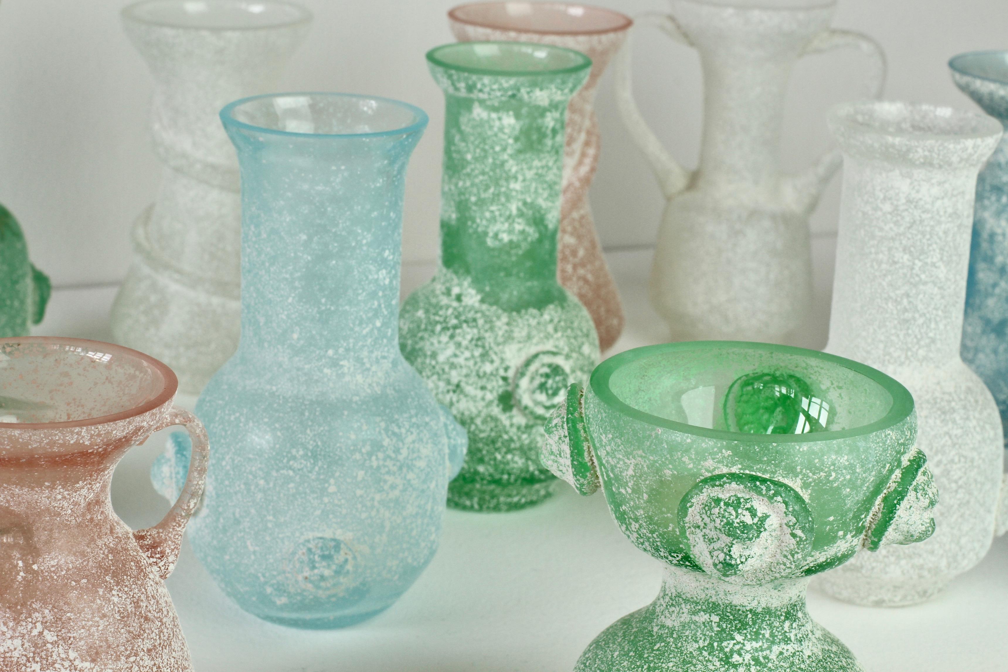 Blown Glass Seguso Vetri d'Arte Ensemble of 'A Scavo' Murano Art Glass Vases and Vessels For Sale