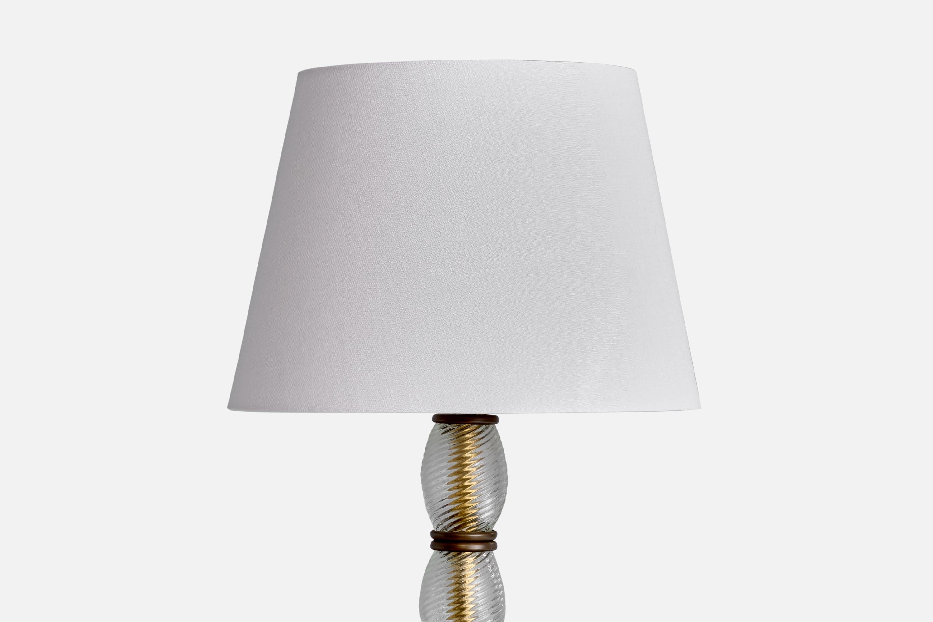 Italian Seguso Vetri d'Arte, Floor Lamp, Brass, Glass, Fabric, Italy, 1940s For Sale