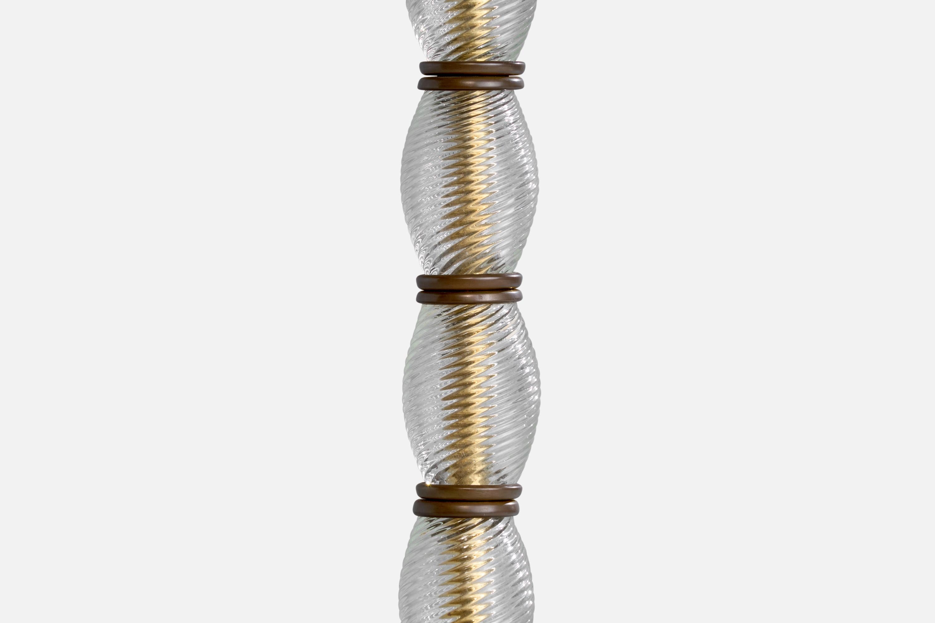Seguso Vetri d'Arte, Floor Lamp, Brass, Glass, Fabric, Italy, 1940s In Good Condition For Sale In High Point, NC