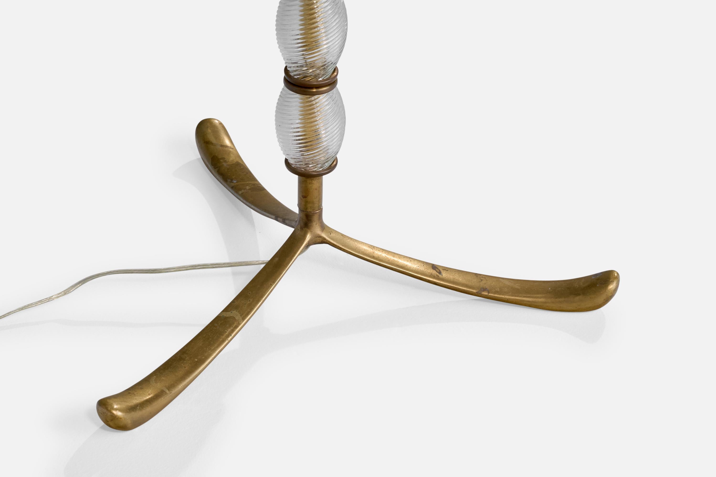 Mid-20th Century Seguso Vetri d'Arte, Floor Lamp, Brass, Glass, Fabric, Italy, 1940s For Sale