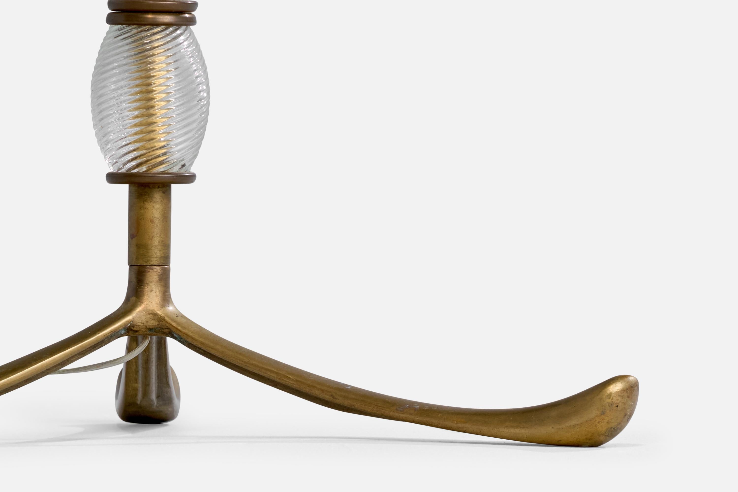 Seguso Vetri d'Arte, Floor Lamp, Brass, Glass, Fabric, Italy, 1940s For Sale 2