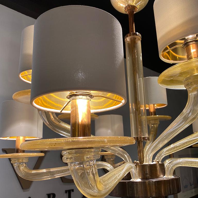 Italian Seguso Vetri d'Arte Gold Modern Chandelier, Burnished Murano Glass