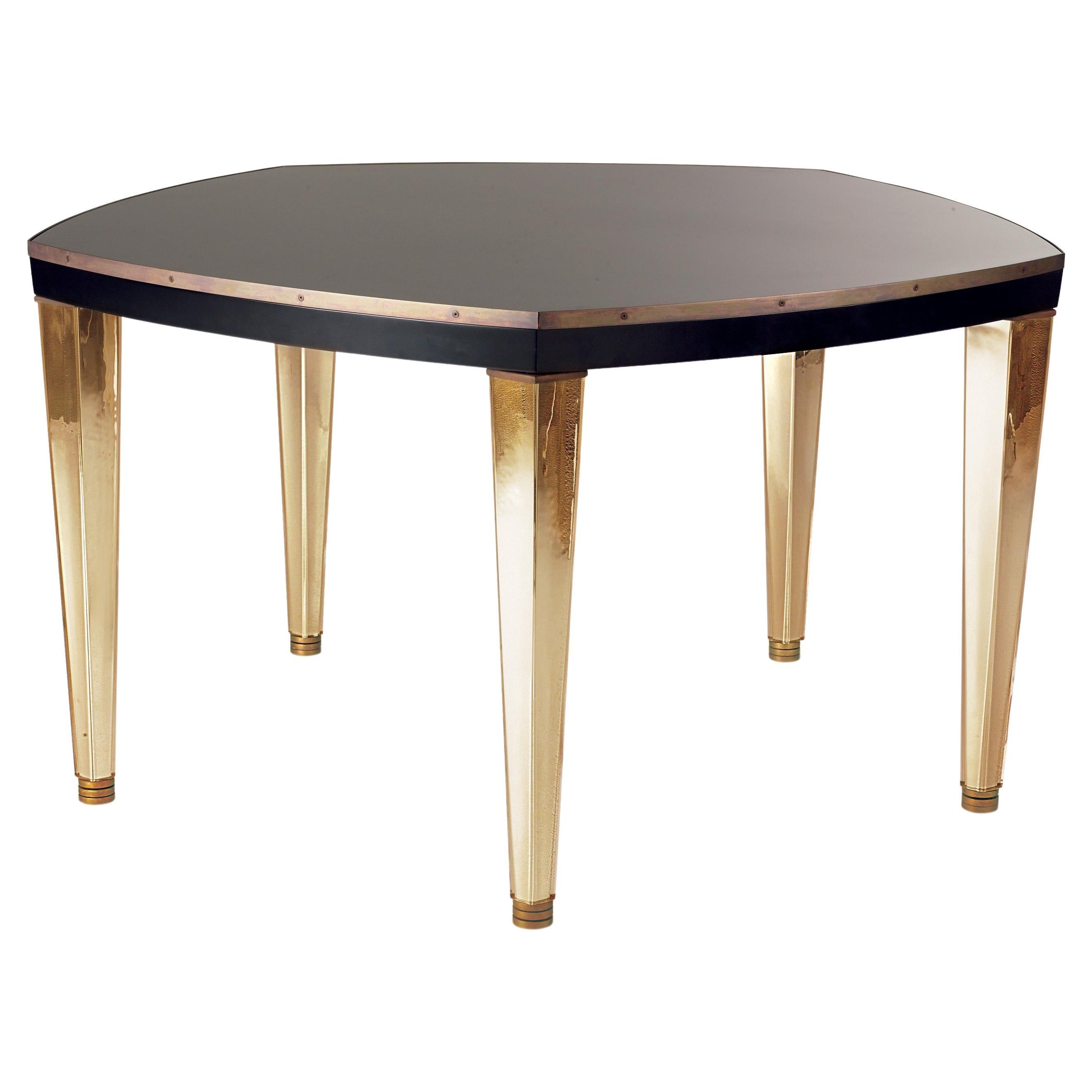 Mesa Penta Seguso Vetri d'Arte de cristal de Murano dorado y ébano en venta