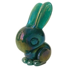 Seguso Vetri D'Arte Green Iridescent Murano Glass Rabbit, Italy 1940s