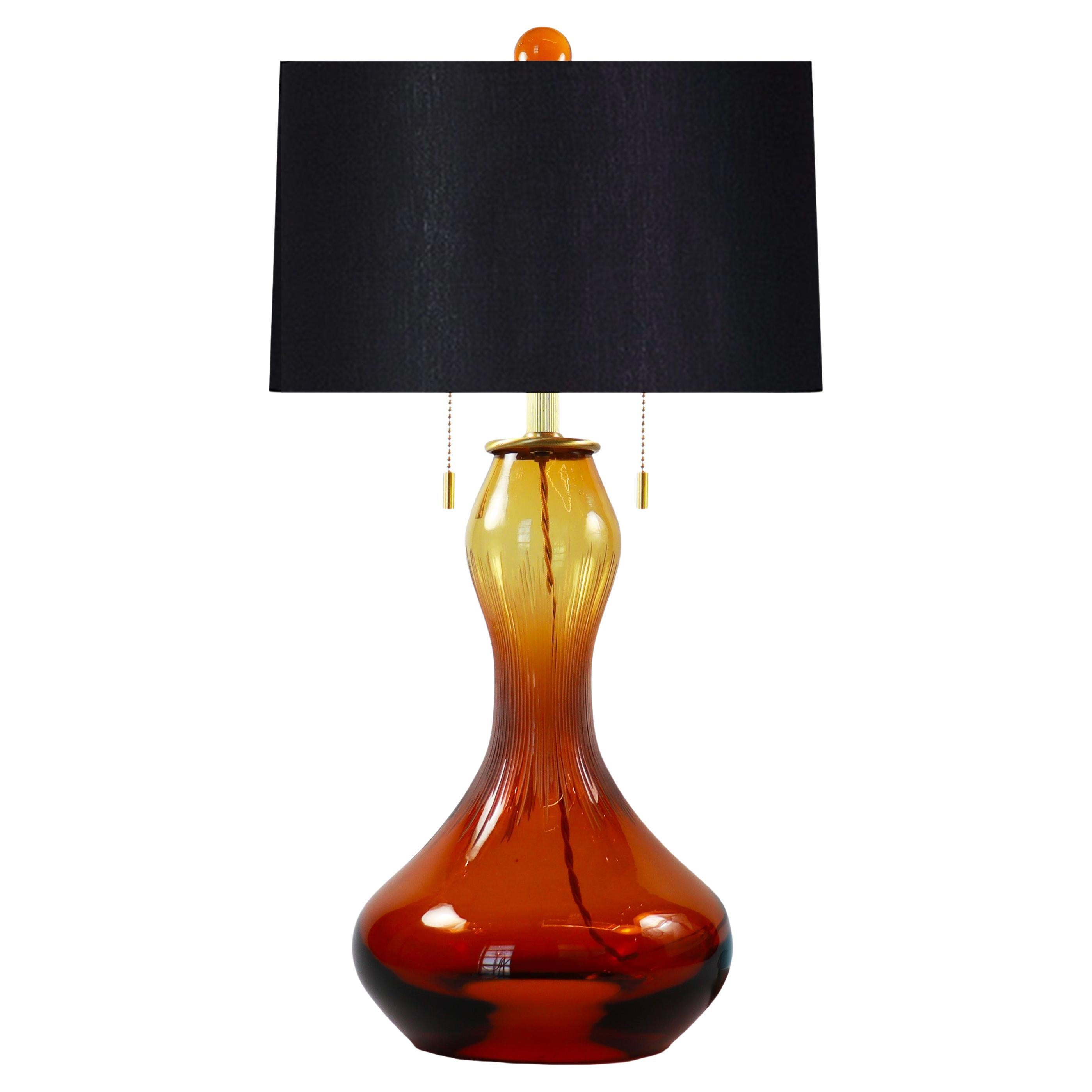 Seguso Vetri d'Arte Hourglass Table Lamp Amber Murano Glass
