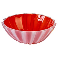 Seguso Vetri d'Arte Large Red, Pink Opaline Murano Glass Fruit Bowl circa 1980s