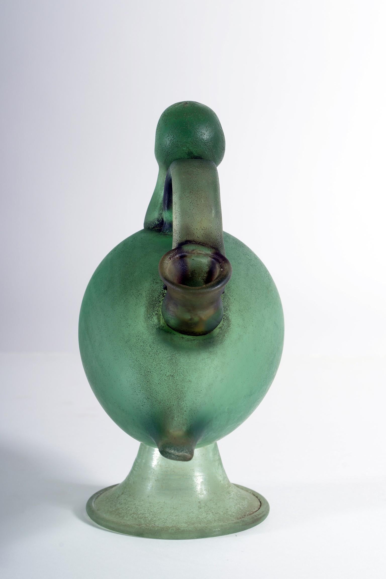 Italian Seguso Vetri D'Arte Midcentury Duck-Shaped Acid-Etched Murano Blown Glass Vase For Sale