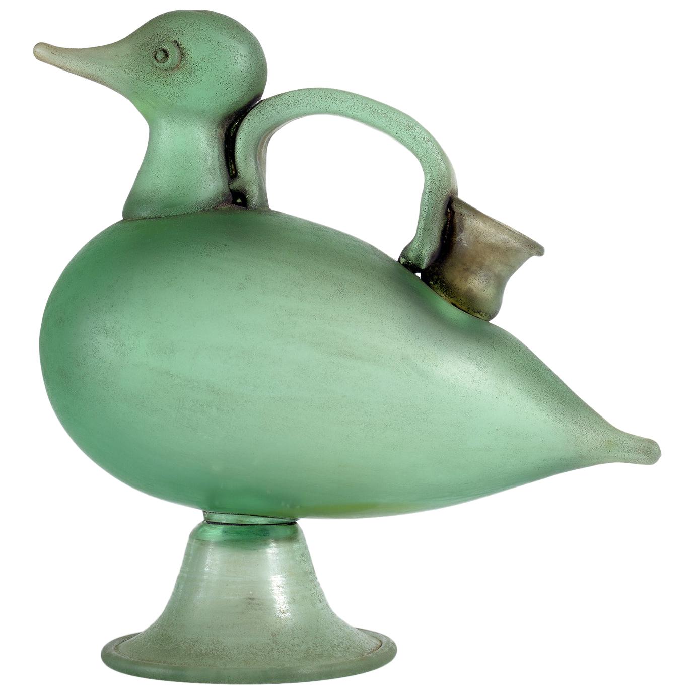 Seguso Vetri D'Arte Midcentury Duck-Shaped Acid-Etched Murano Blown Glass Vase For Sale