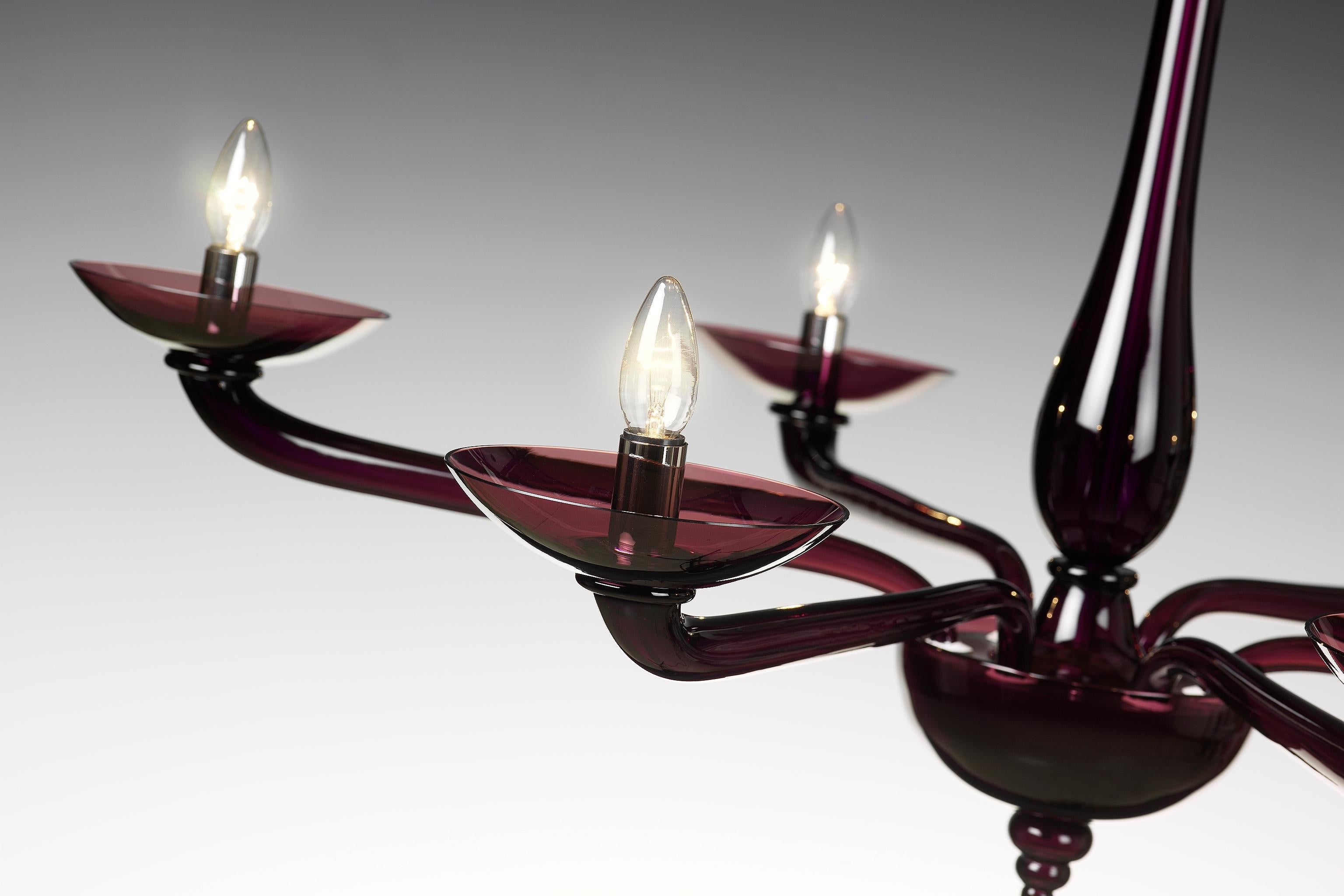 Seguso Vetri d'Arte Araña Mizar 6 luces Cristal de Murano Amatista Italiano en venta