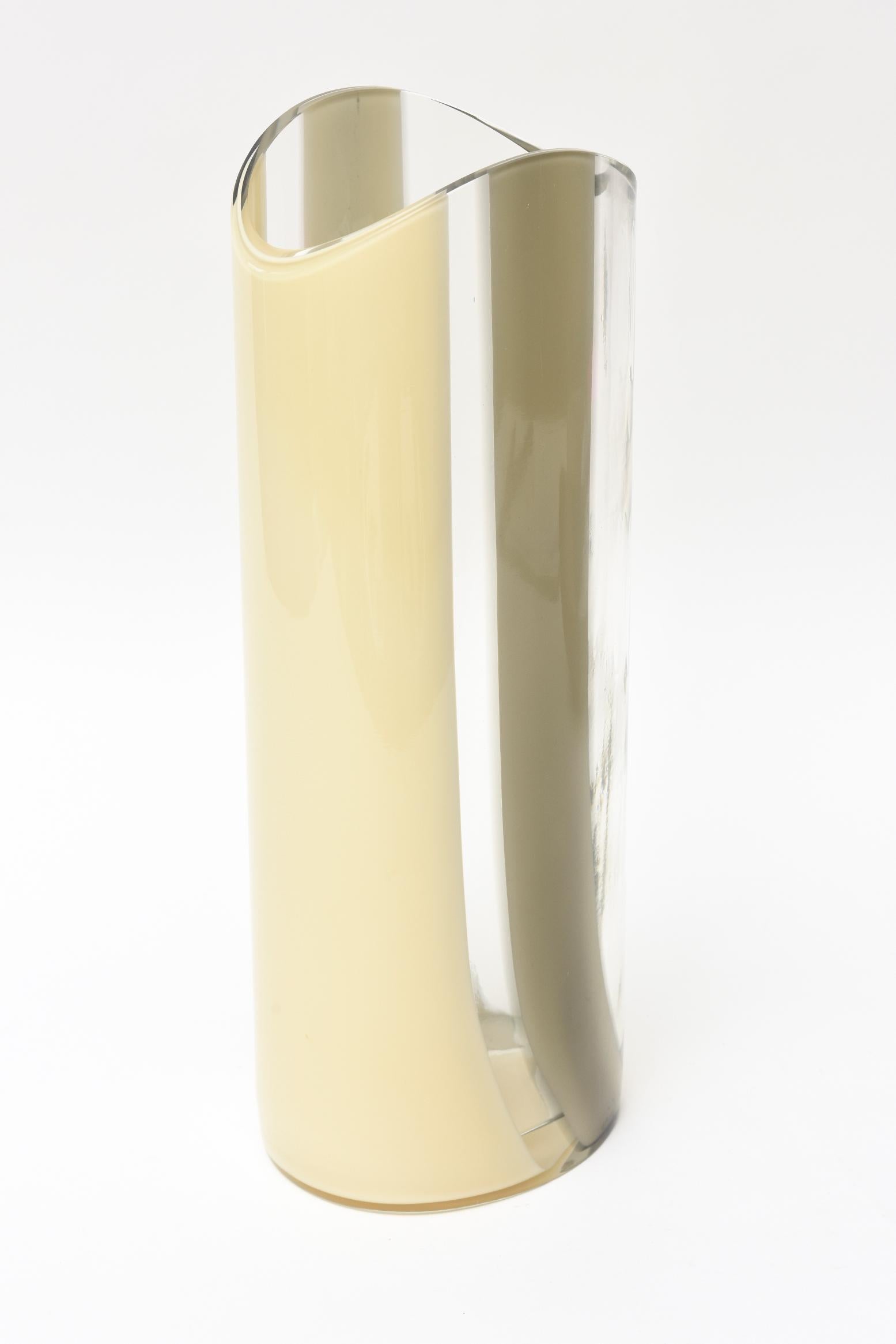 Seguso Vetri d'Arte Murano Tan, Gray and Clear Abstract Glass Vase (Moderne) im Angebot