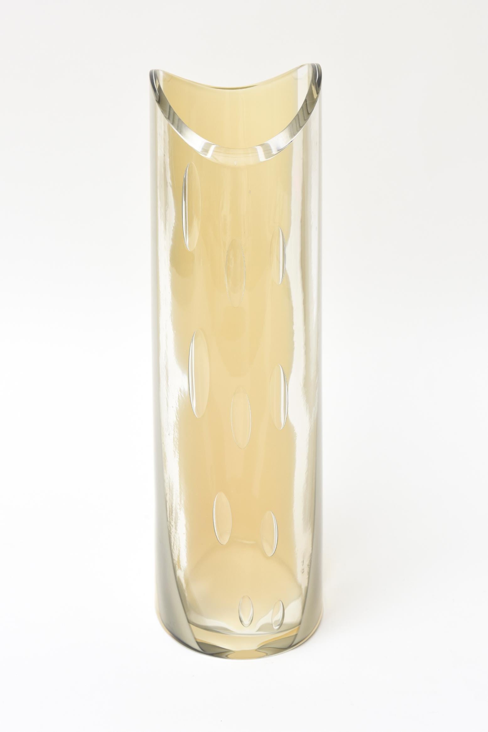 Late 20th Century Seguso Vetri d'Arte Murano Tan, Gray and Clear Abstract Glass Vase For Sale