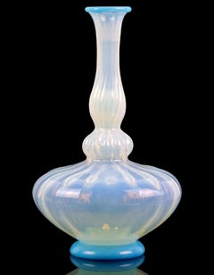 Seguso Vetri d'Arte Murano Antique Blue Opalescent Italian Art Glass Flower Vase