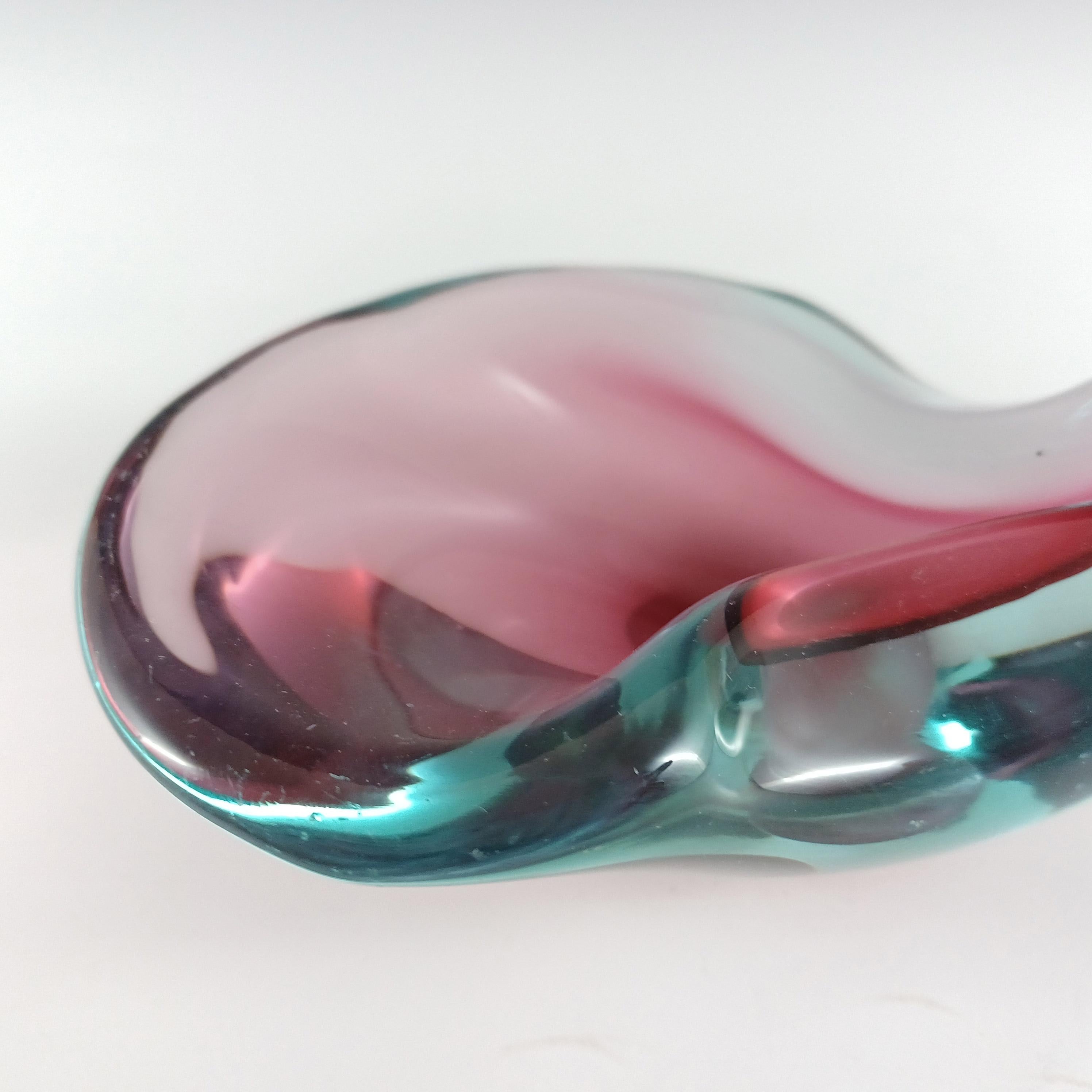 Hand-Crafted Seguso Vetri d'Arte Murano Biomorphic Pink & Blue Glass Ashtray Bowl For Sale