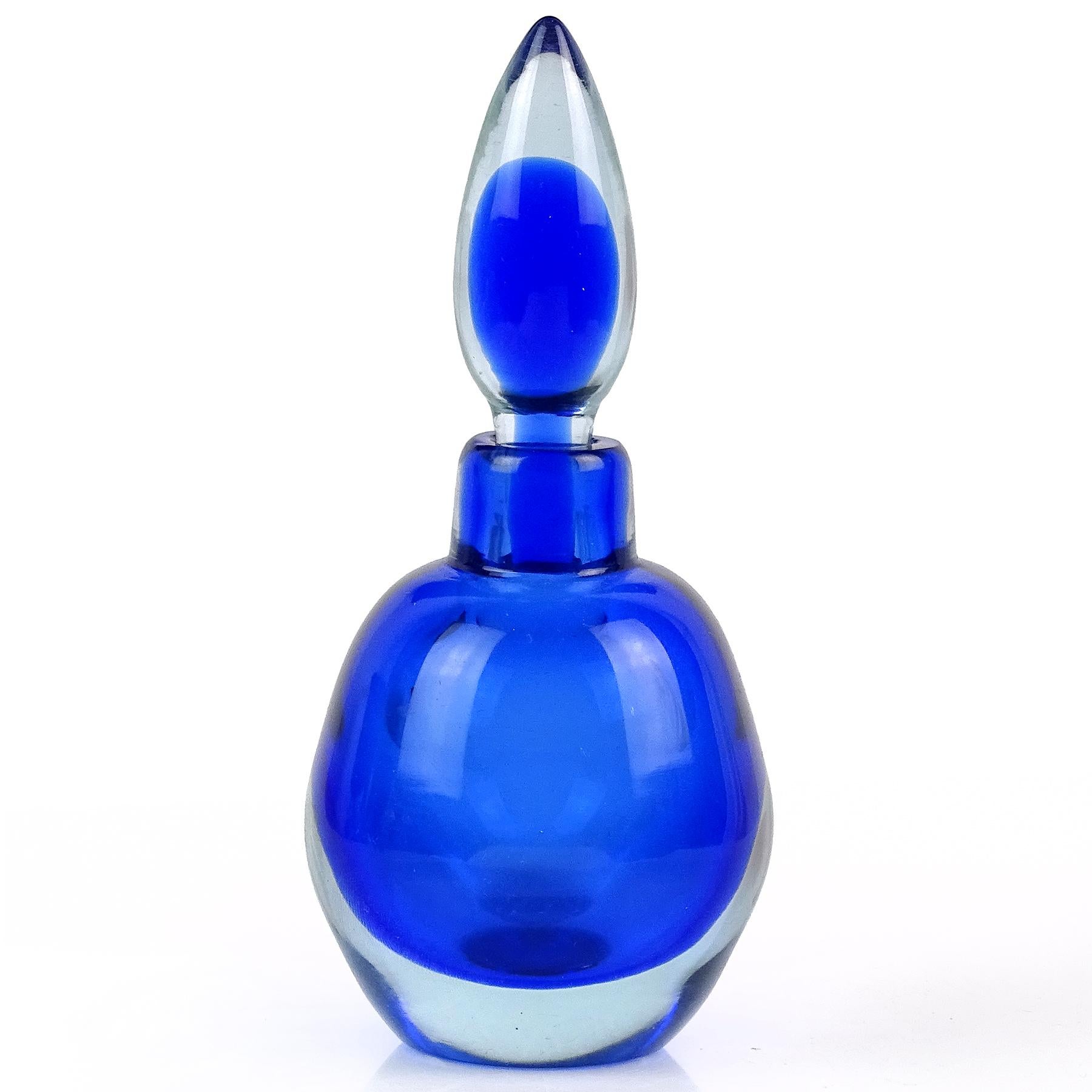 Mid-Century Modern Seguso Vetri d'Arte Murano Blue Lavender Italian Art Glass Vanity Perfume Bottle