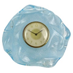 Seguso Vetri d'Arte Murano Blue Pulegoso Bubbles Orologio da tavolo in vetro artistico italiano