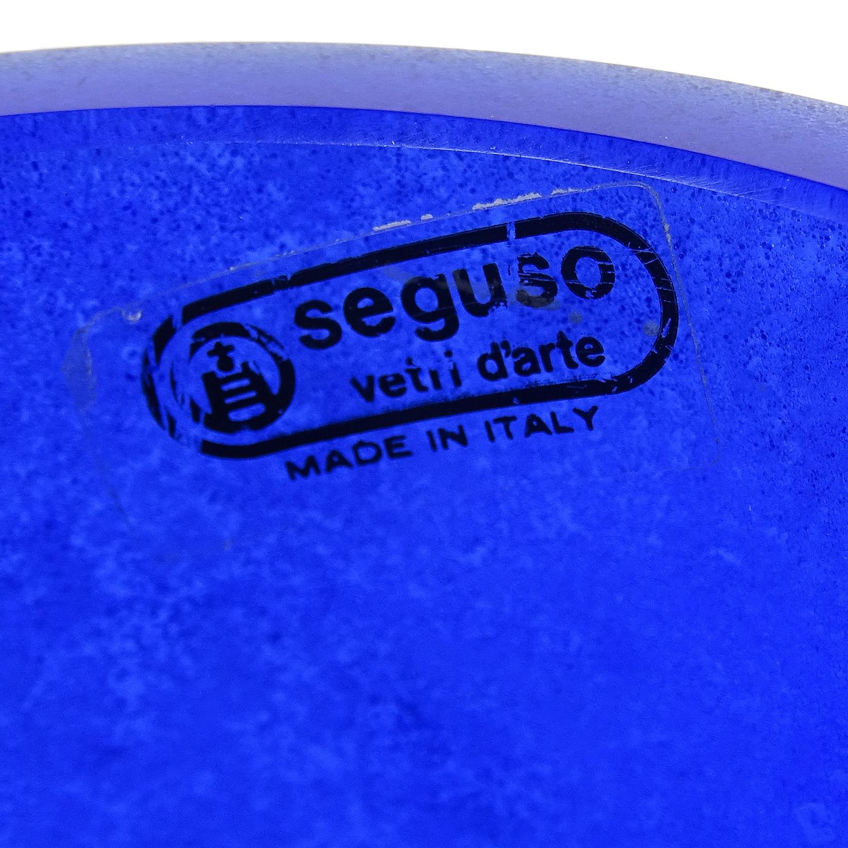 Mid-Century Modern Seguso Vetri d'Arte Murano Blue Scavo Texture Italian Art Glass Flower Vase