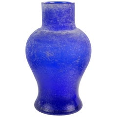 Seguso Vetri d'Arte Murano Blue Scavo Texture Italian Art Glass Flower Vase