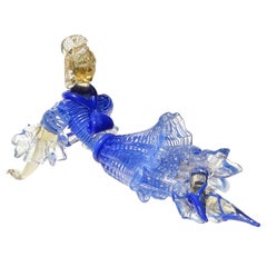 Vintage Seguso Vetri d'Arte Murano Blue Stripes Dress Italian Art Glass Ballerina Figure