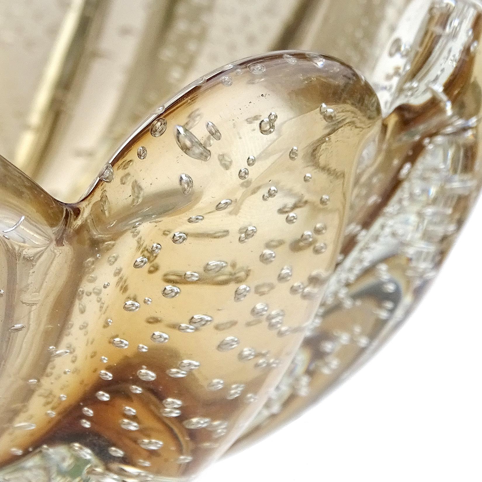 Art Deco Seguso Vetri d'Arte Murano Champagne Sommerso Italian Art Glass Decorative Bowl For Sale