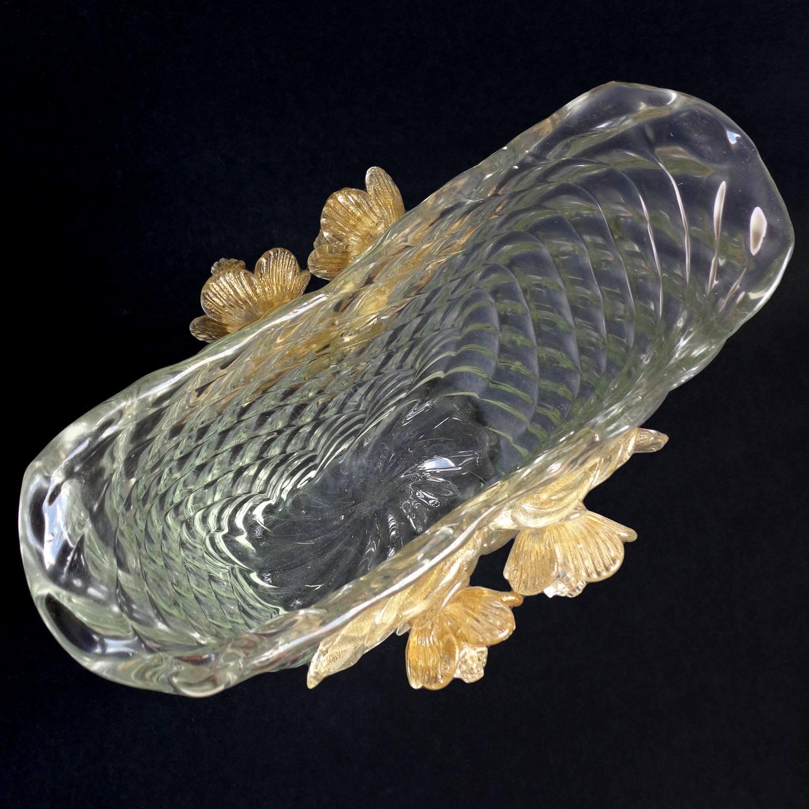 Fait main Seguso Vetri d'Arte Vase à fleurs en verre d'art de Murano italien matelassé or et diamants en vente