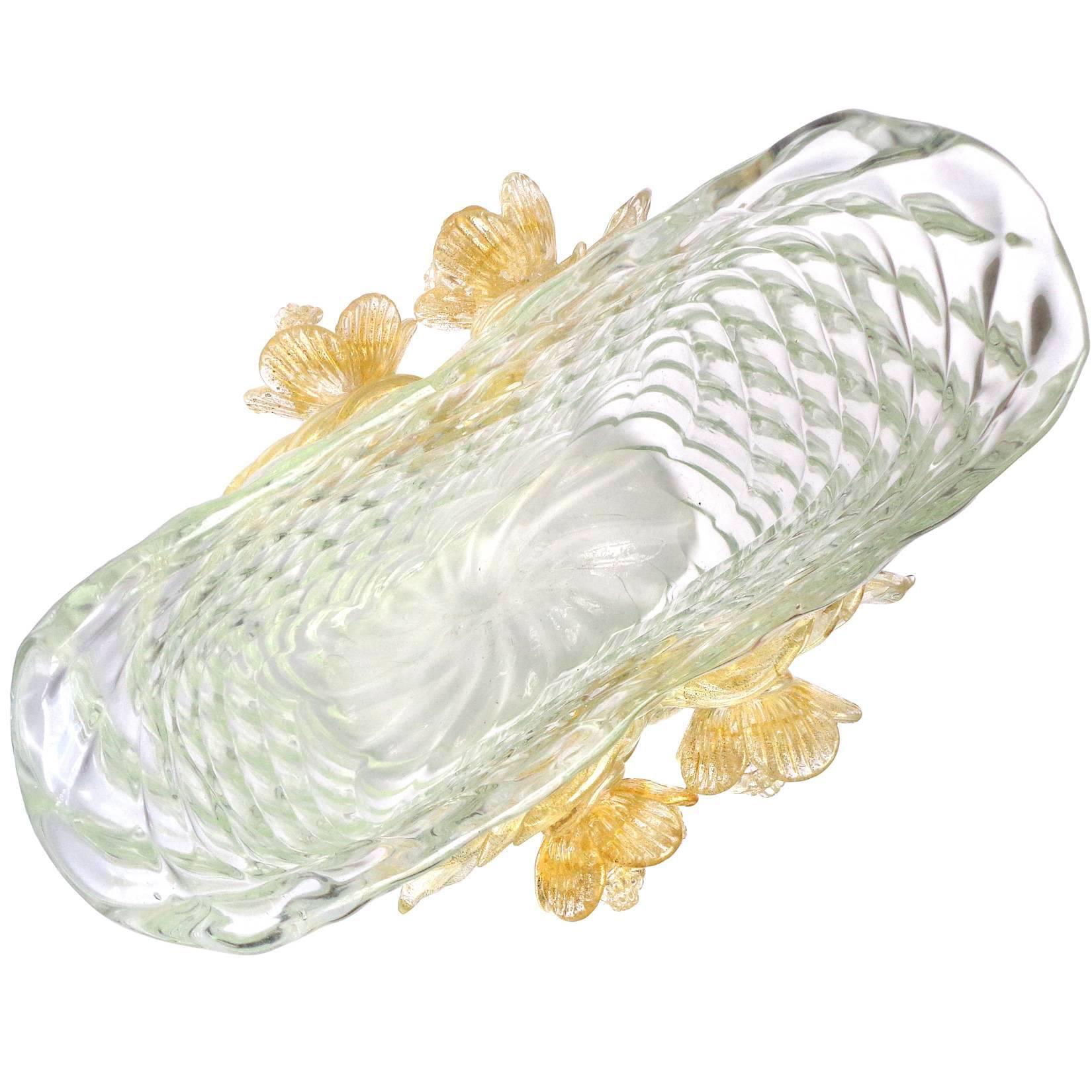 Seguso Vetri d'Arte Murano-Blumenvase aus gestepptem italienischem Kunstglas mit Diamanten in Gold (Italienisch) im Angebot