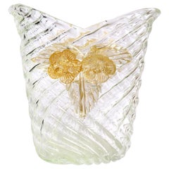 Seguso Vetri d'Arte Murano Diamond Quilted Gold Italian Art Glass Flower Vase