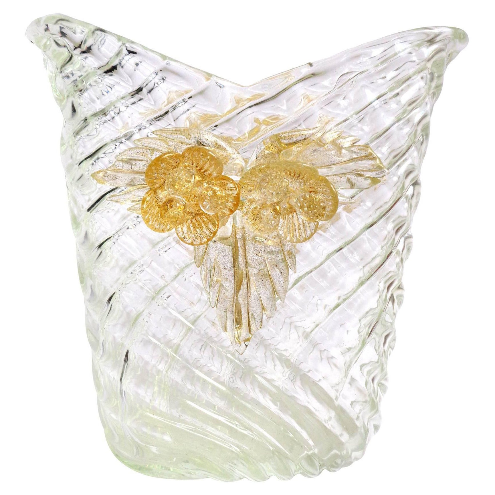 Seguso Vetri d'Arte Vase à fleurs en verre d'art de Murano italien matelassé or et diamants en vente