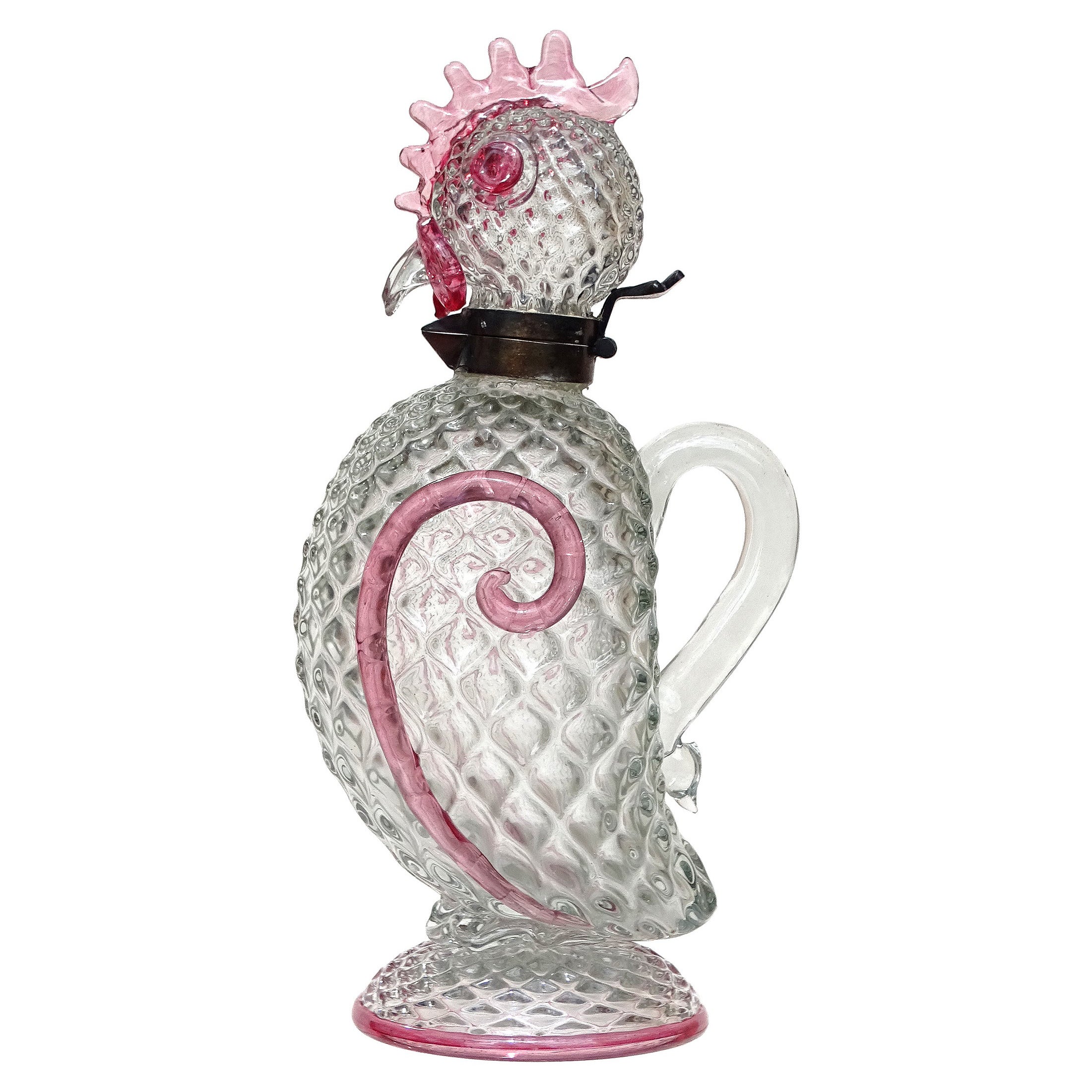 Seguso Vetri d
Arte Murano Diamond Quilted Italian Art Glass Bird Decanter (Carafe à décanter pour oiseaux)