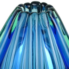 Seguso Vetri d'Arte Murano Flavio Poli 1958 Sommerso Blue Italian Art Glass Vase