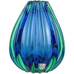 Seguso Vetri d'Arte Murano Flavio Poli 1958 Sommerso Blau Italienische Kunstglasvase
