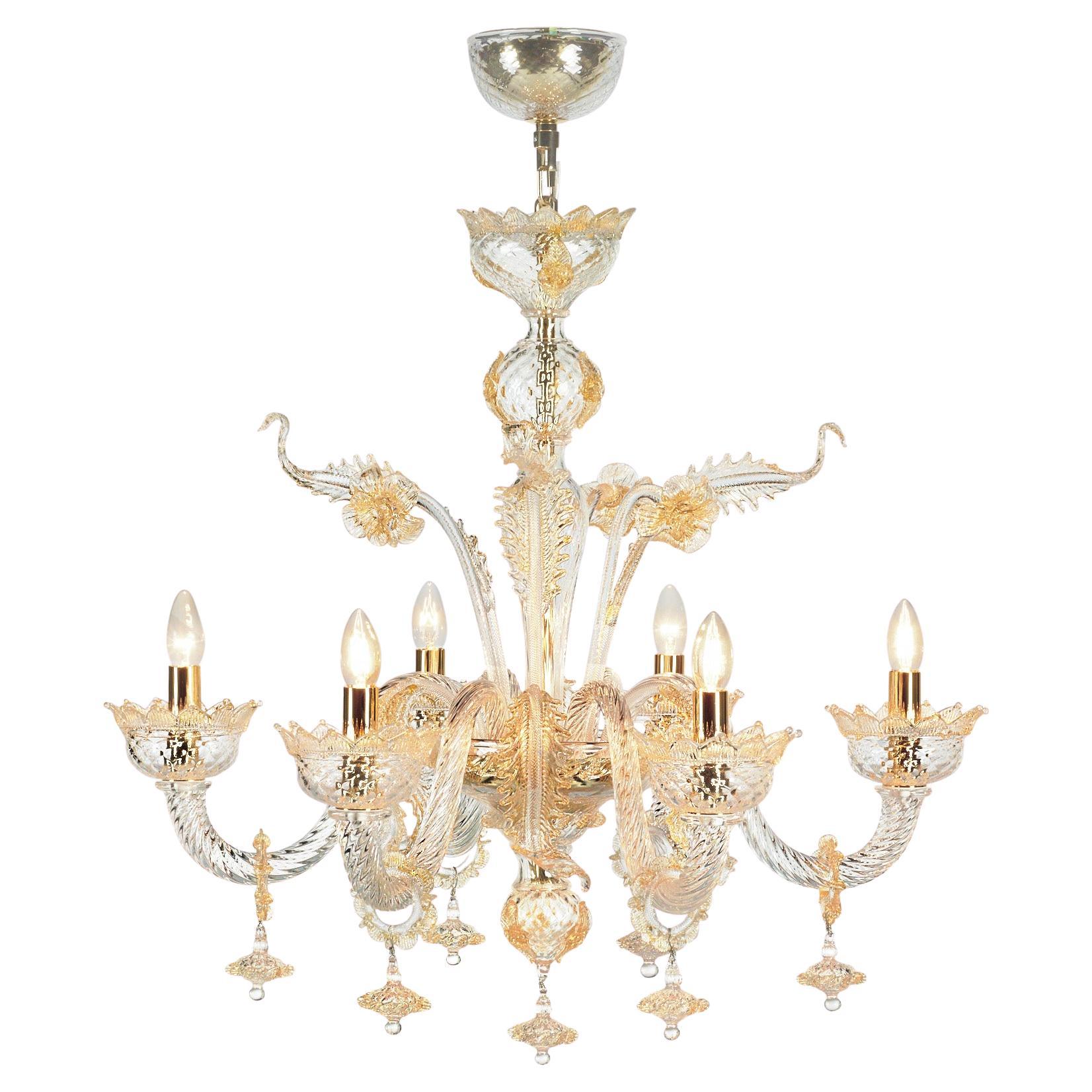 Seguso Vetri d'Arte Murano Glass Albireo 6 Lights Chandelier