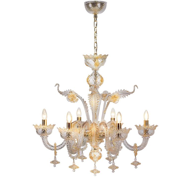 Blown Glass Seguso Vetri d'Arte Murano Glass Albireo Venetian Gray Gold Chandelier 6 Lights For Sale