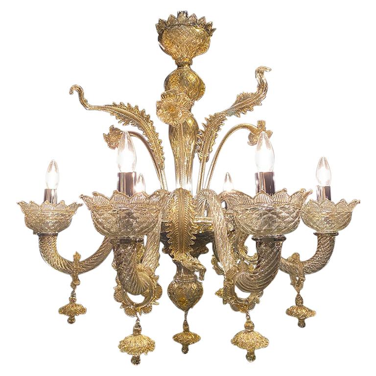 Seguso Vetri d'Arte Murano Glass Albireo Venetian Gray Gold Chandelier 6 Lights For Sale