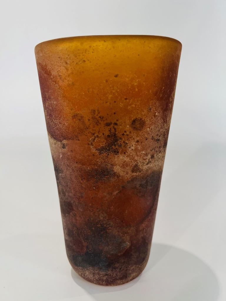 Incroyable vase Seguso Vetri dArte en verre de Murano de couleur ambre 
