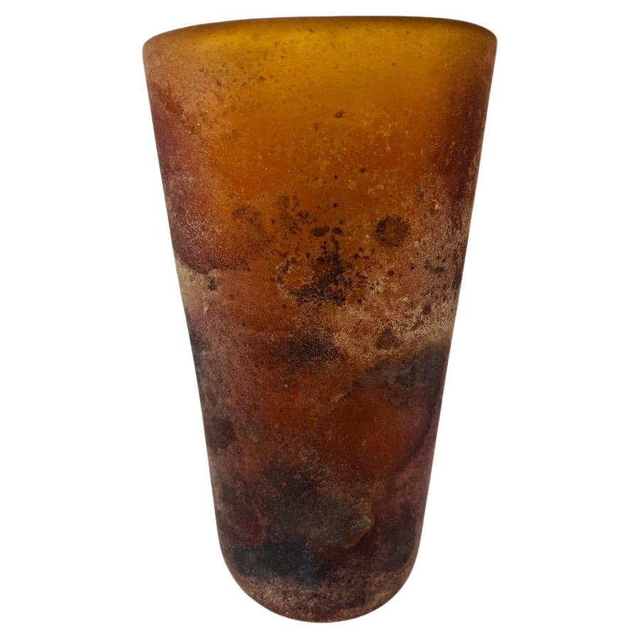 Seguso Vetri dArte Murano glass amber "corroso" circa 1950 vase. For Sale