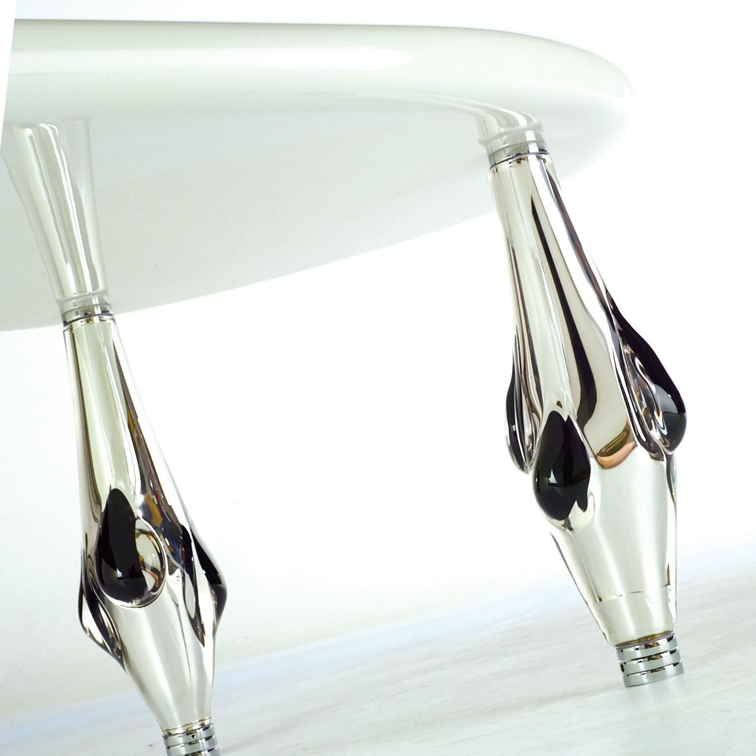 Hand-Crafted Seguso Vetri d'Arte Murano Glass Barena Coffee Table, White Lacquered Top For Sale