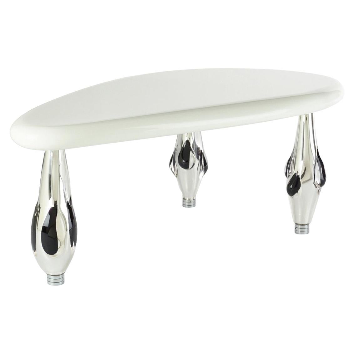 Seguso Vetri d'Arte Murano Glass Barena Coffee Table, White Lacquered Top For Sale