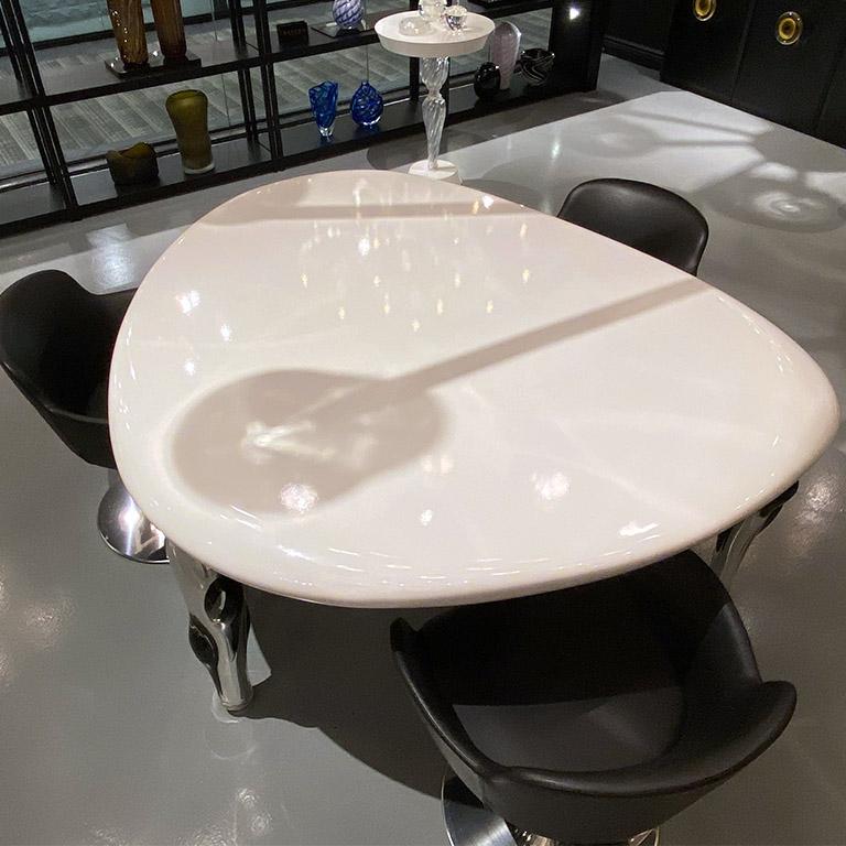 Contemporary Seguso Vetri d'Arte Murano Glass Barena Table, White Lacquered Top For Sale