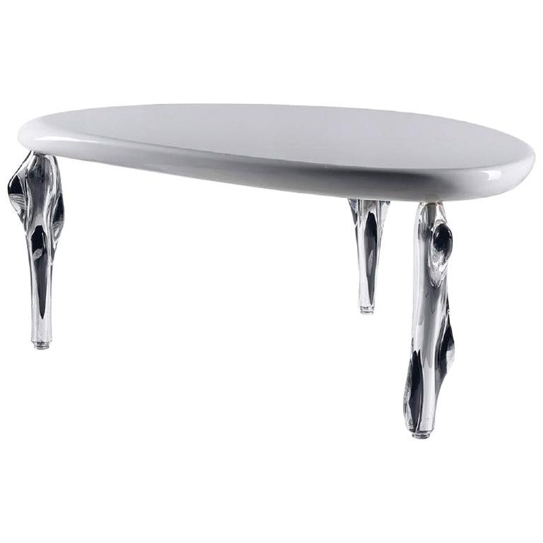 Seguso Vetri d'Arte Murano Glass Barena Table, White Lacquered Top For Sale