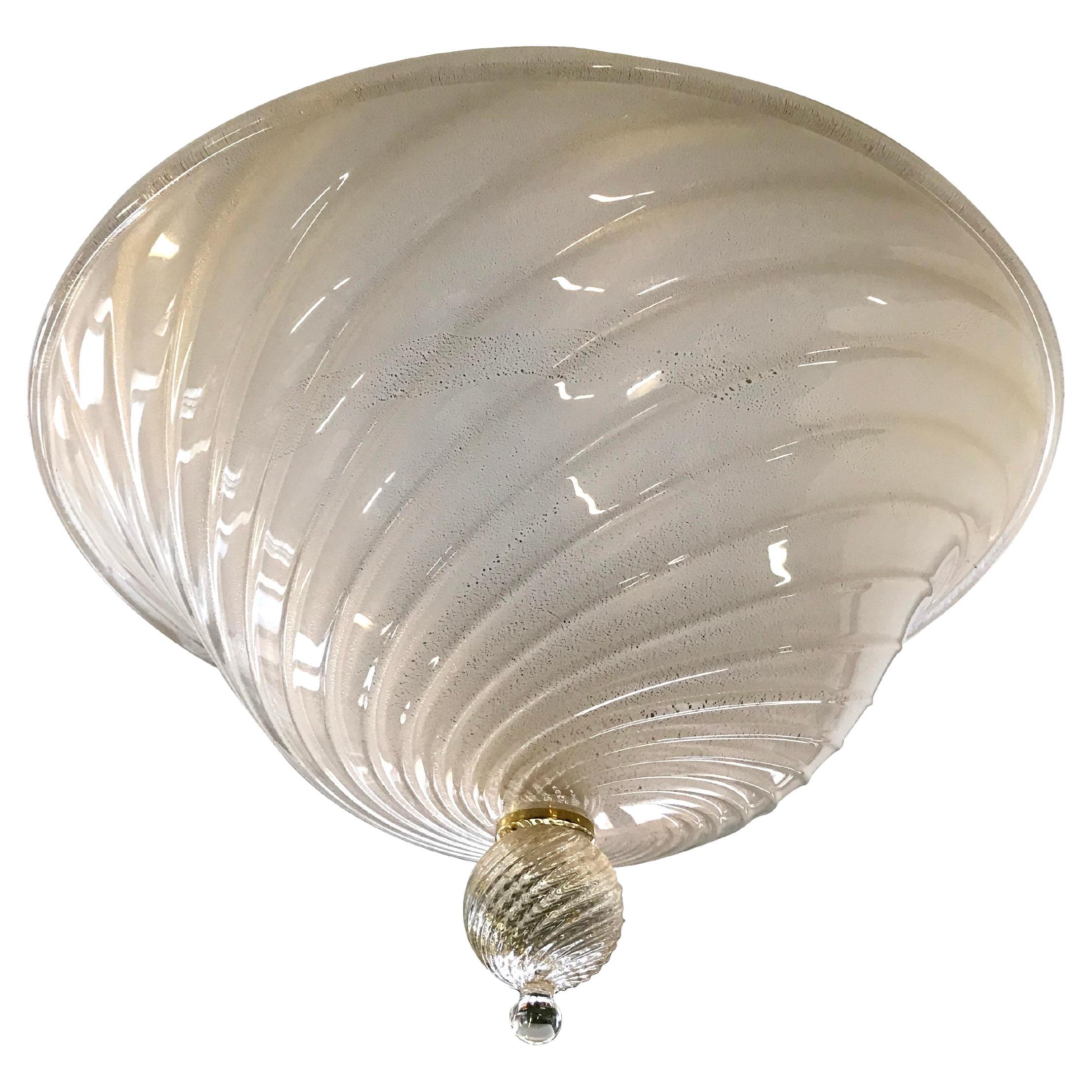 Seguso Vetri d'Arte Murano Glass Ceiling Light white iridescent with gold decor