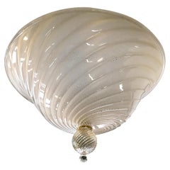 Seguso Vetri d'Arte Murano Glass Ceiling Light white iridescent with gold decor