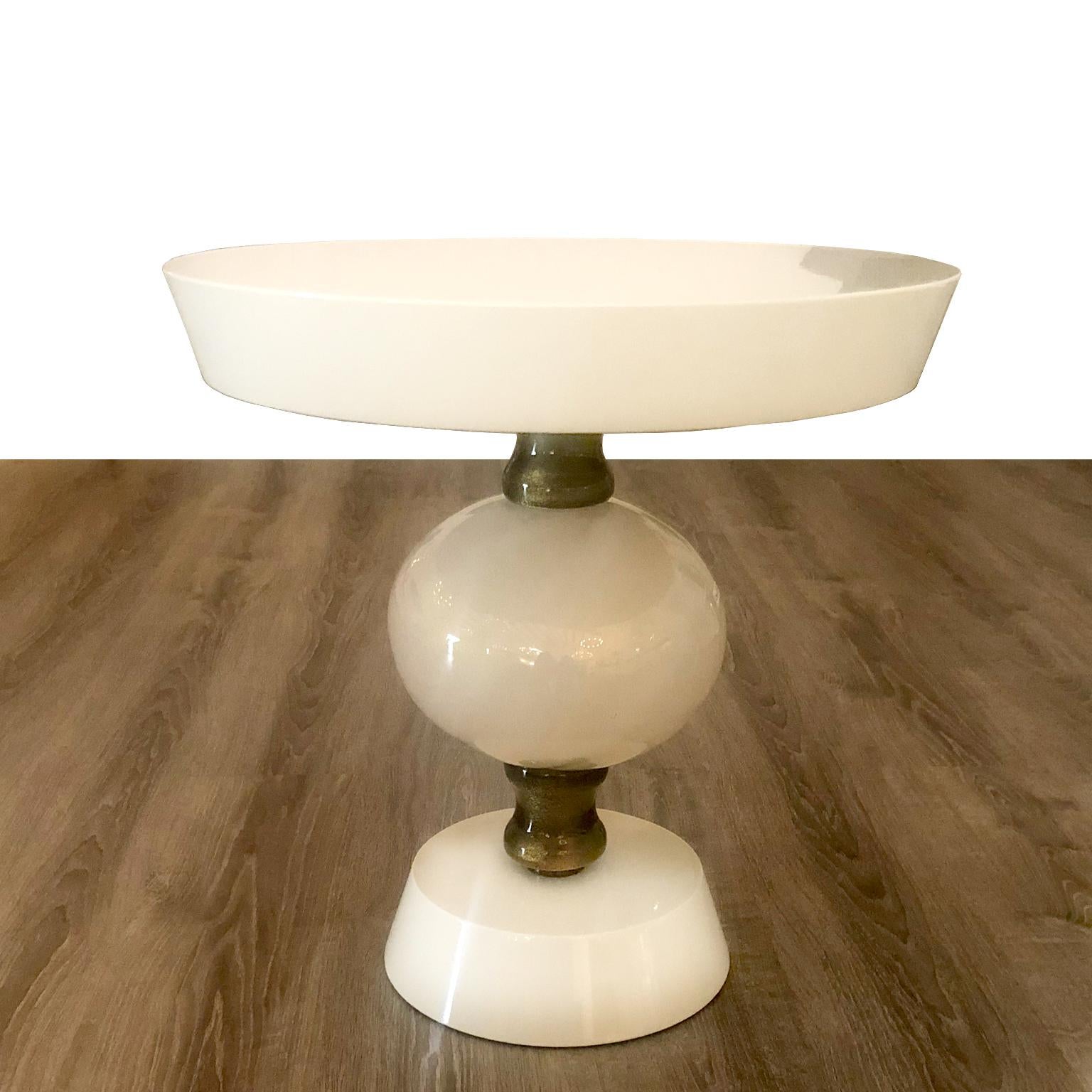 Hand-Crafted Seguso Vetri d'Arte Murano Glass Coffee Table, Ivory Gold glass and Lacquered For Sale