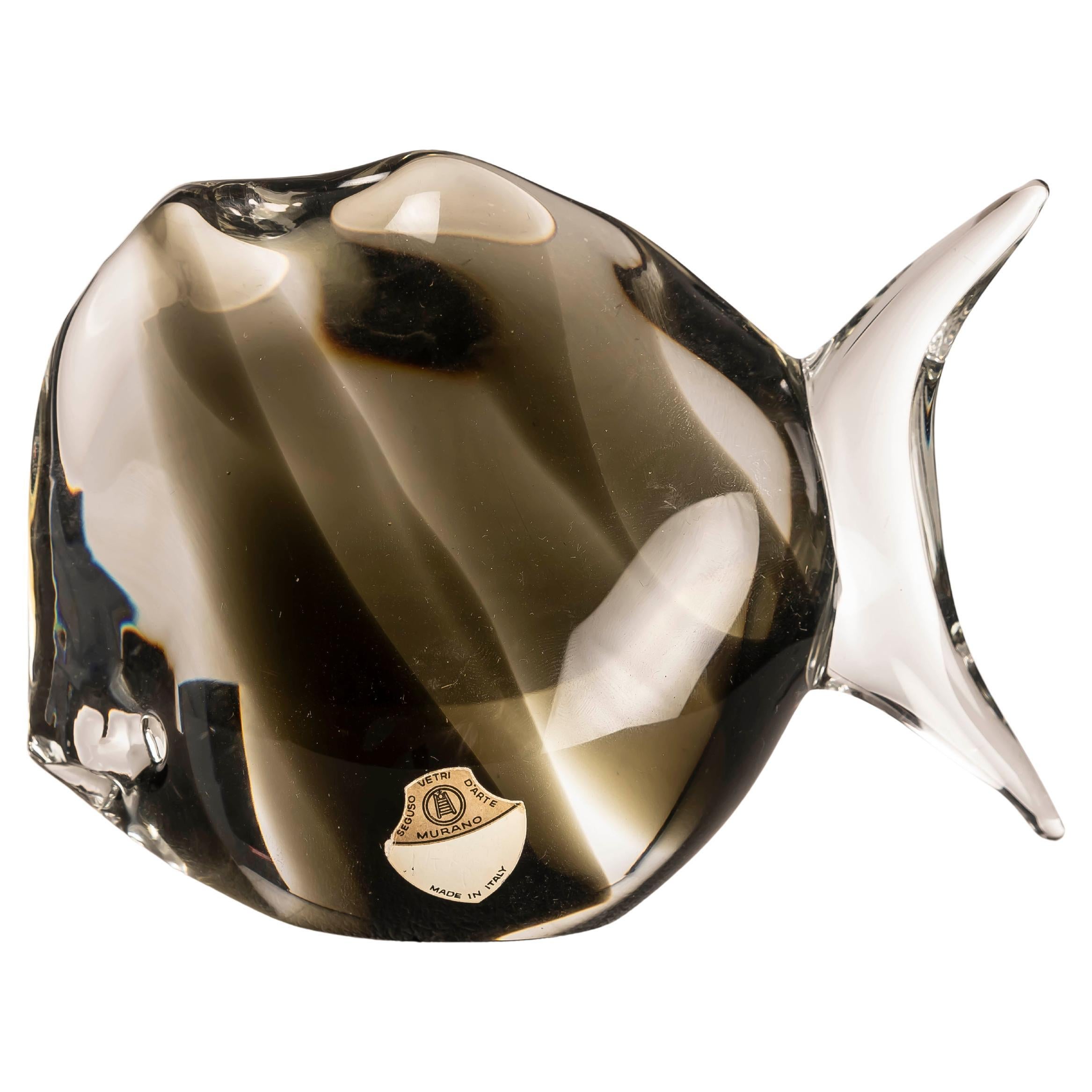 Scultura di pesce in vetro di Murano di Seguso Vetri d'Arte con etichetta originale, Italia anni '60