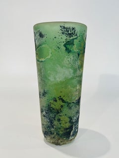 Seguso Vetri dArte Murano glass green circa 1950 "corroso" vase.