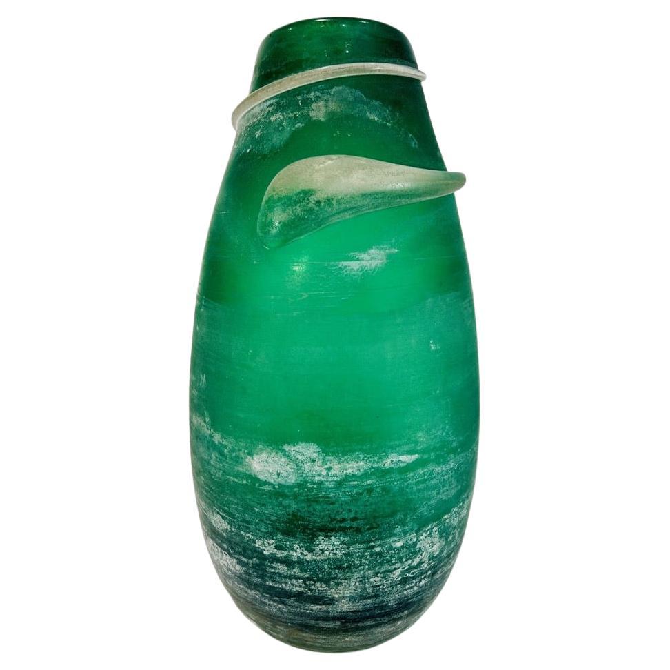 Seguso Vetri dArte Murano glass green "corroso" circa 1950 vase. For Sale